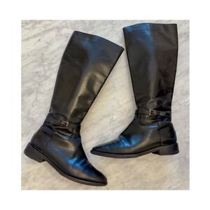 Hugo Boss Black Leather Riding Boots Made in Italy Equestrian Buckle 38US 7.5–8